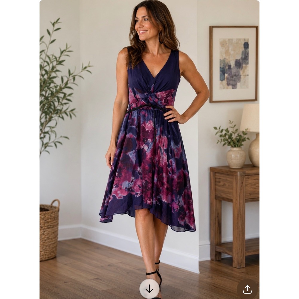 NWT‎ Lela Rose Target Neiman Marcus Floral High-Low Dress Purple Magenta 12